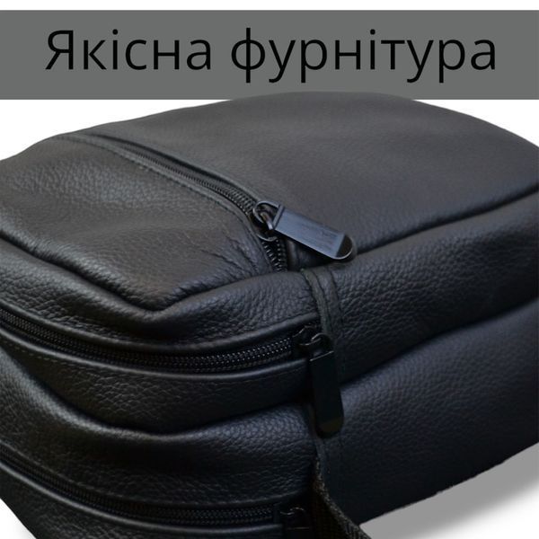 Сумка месенджер із натуральної шкіри, чоловіча велика сумка на 4 кишені з чорною блискавкою ws68635 фото