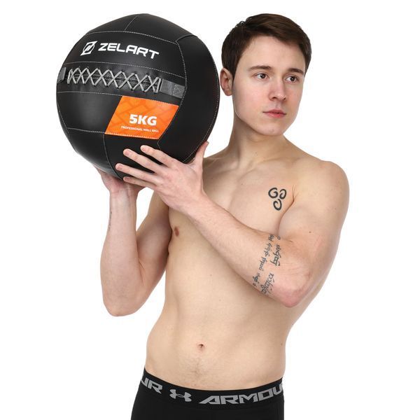 Мяч набивной медицинский для кроссфита WALL BALL Zelart TA-7822-5 вес-5кг черный TA-7822-5 фото