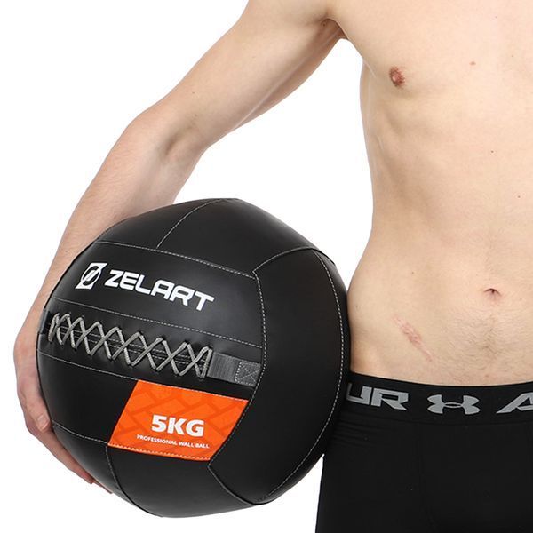 Мяч набивной медицинский для кроссфита WALL BALL Zelart TA-7822-5 вес-5кг черный TA-7822-5 фото