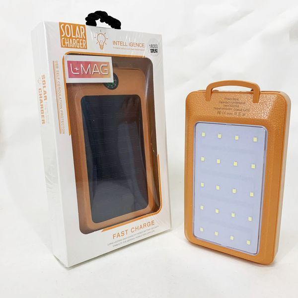 УМБ Power Bank Solar 18000 mAh мобильное зарядное с солнечной панелью и лампой, Power Bank Charger Orange ws83645-2 фото
