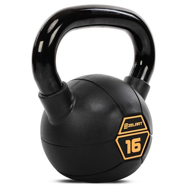 Гиря тренировочная цельная стальная с PVC покрытием Mdbuddy TA-5428-16 вес 16кг черный TA-5428-16 фото