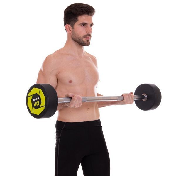 Штанга нерозбірна з фіксованою вагою пряма поліуретанова Zelart Urethane Barbell TA-2689-40 довжина-112см 40кг чорний-салатовий TA-2689-40 фото