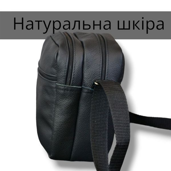 Сумка месенджер із натуральної шкіри, чоловіча велика сумка на 4 кишені з чорною блискавкою ws68635 фото