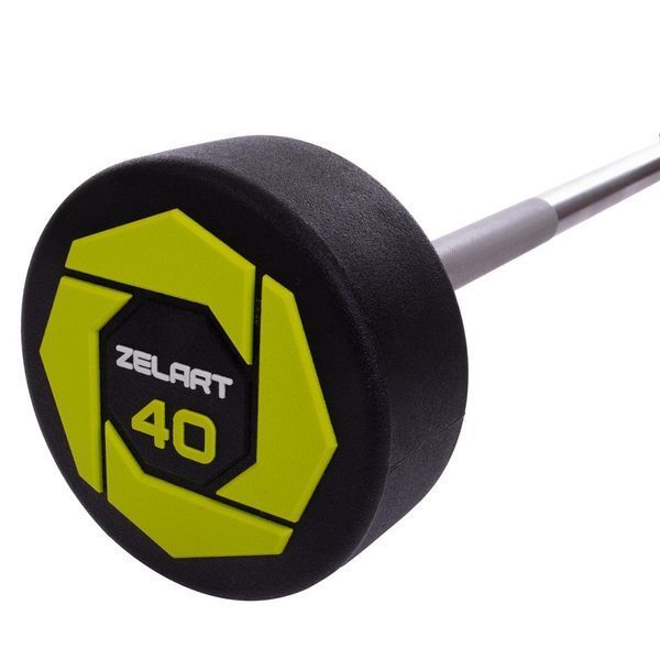 Штанга нерозбірна з фіксованою вагою пряма поліуретанова Zelart Urethane Barbell TA-2689-40 довжина-112см 40кг чорний-салатовий TA-2689-40 фото
