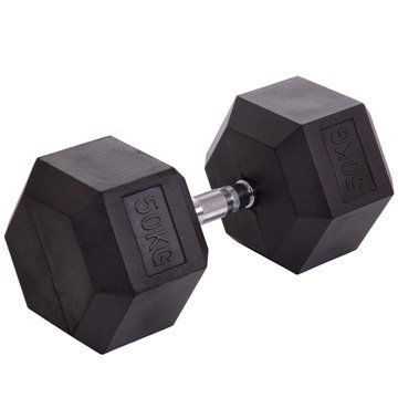 Гантель цільна шестигранна гексагональна обгумована Zelart TA-2679-50 1шт 50кг чорний TA-2679-50 фото