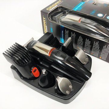 Машинка для стрижки 5в1 Geemy GM-853 стайлер, бритва, триммер на аккумуляторе нержавеющая сталь 6 насадок ws79124 фото
