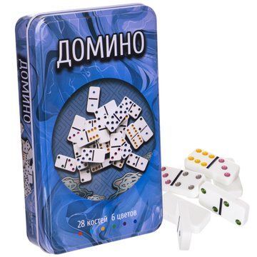 Домино настольная игра в железной подарочной коробке SP-Sport IG-5210P 28 костей белый IG-5210P фото