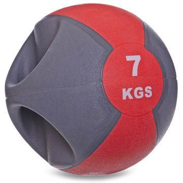 Медбол мяч медицинский двуручный с хватами Zelart FI-2619-7 7кг серый-красный FI-2619-7 фото