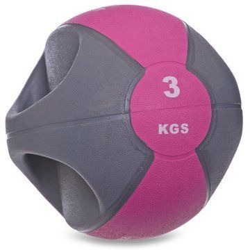 Медбол мяч медицинский двуручный с хватами Zelart FI-2619-3 3кг серый-розовый FI-2619-3 фото