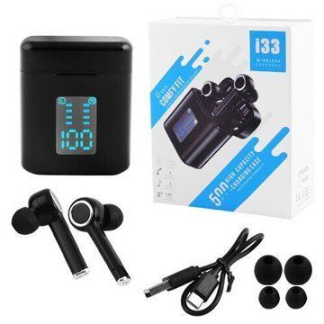 Беспроводные bluetooth-наушники i33 5.0 с кейсом и индикацией заряда. Цвет: черный ws86915 фото