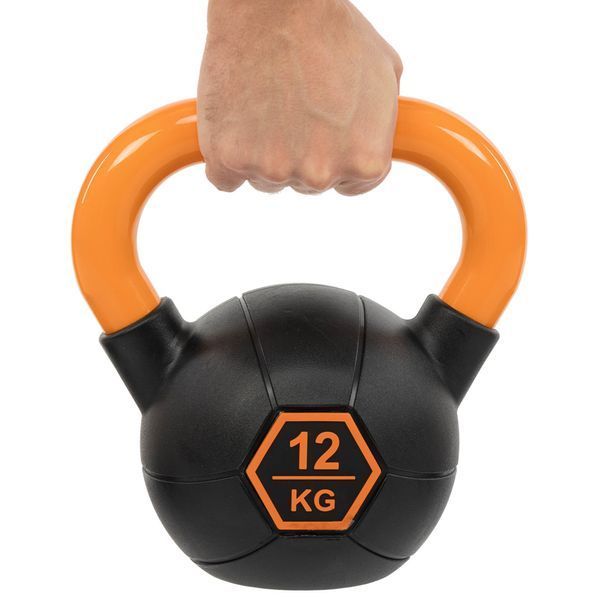 Гиря тренувальна цільна гумова з пофарбованою ручкою LiveUp Urethane competition kettlebell UAZE5336-12 вага 12кг чорний-помаранчевий UAZE5336-12 фото