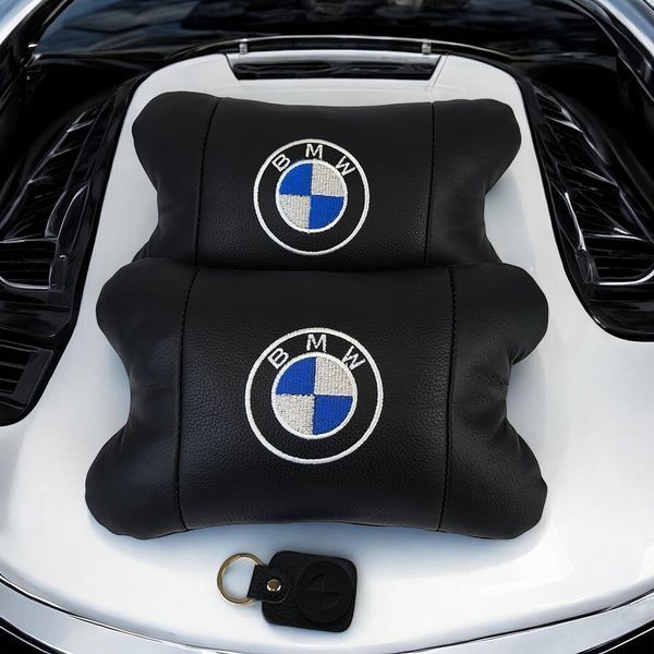 Авто подушки 2 шт &mdash; набор BMW из натуральной кожи, на подголовник в машину, Автомобильная подушка БМВ ws13553-1 фото