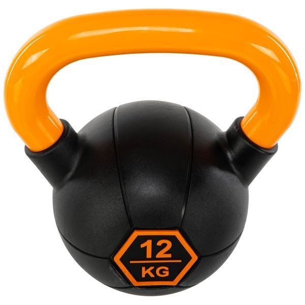 Гиря тренувальна цільна гумова з пофарбованою ручкою LiveUp Urethane competition kettlebell UAZE5336-12 вага 12кг чорний-помаранчевий UAZE5336-12 фото