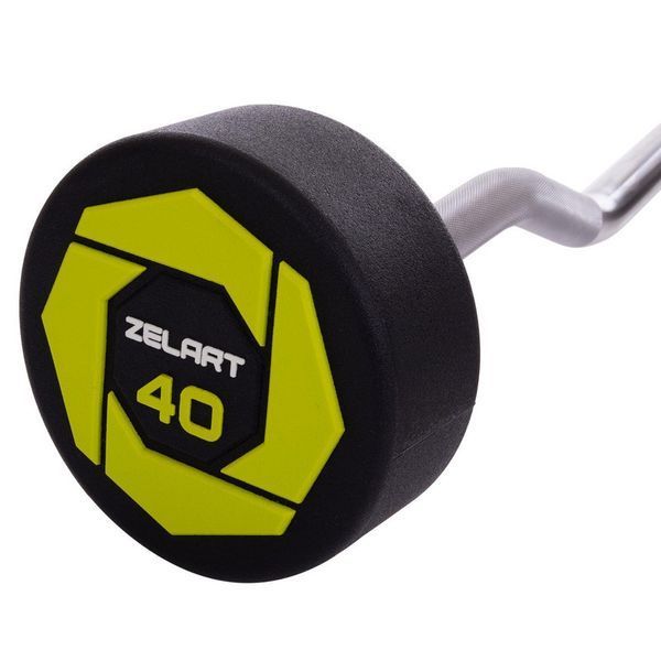 Штанга нерозбірна з фіксованою вагою вигнута поліуретанова Zelart Urethane Barbell TA-2690-40 довжина-111см 40кг чорний-салатовий TA-2690-40 фото