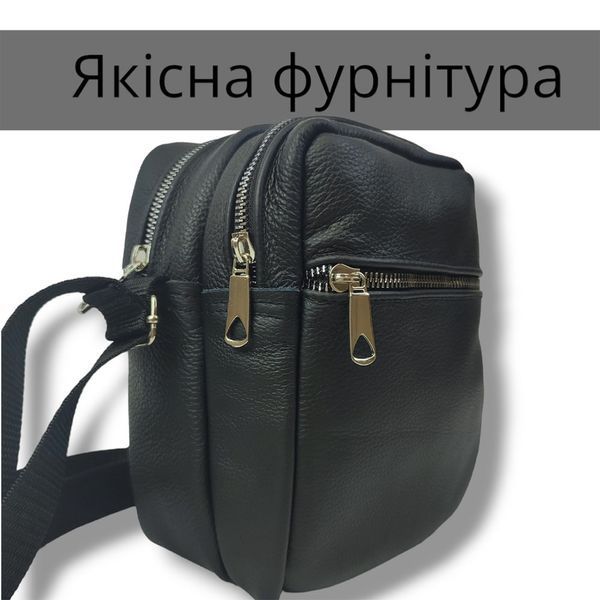 Качественная мужская сумка - мессенджер из натуральной кожи на 4 кармана с серебряной молнией ws79614 фото