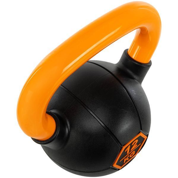Гиря тренувальна цільна гумова з пофарбованою ручкою LiveUp Urethane competition kettlebell UAZE5336-12 вага 12кг чорний-помаранчевий UAZE5336-12 фото