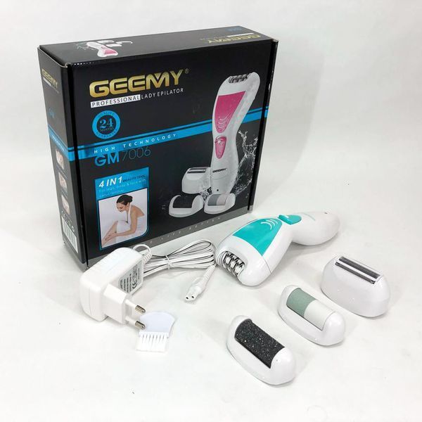 Епілятор Gemei GM-7006 4в1 - Професійний бездротовий епілятор бритва з насадками триммер + пемза ws15636-1 фото
