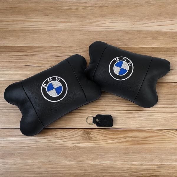 Авто подушки 2 шт &mdash; набор BMW из натуральной кожи, на подголовник в машину, Автомобильная подушка БМВ ws13553-1 фото