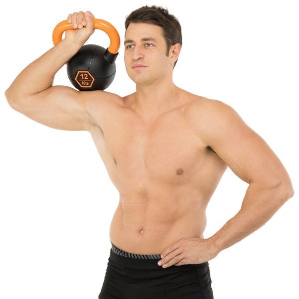 Гиря тренувальна цільна гумова з пофарбованою ручкою LiveUp Urethane competition kettlebell UAZE5336-12 вага 12кг чорний-помаранчевий UAZE5336-12 фото