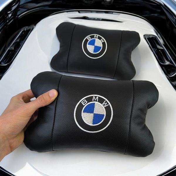 Авто подушки 2 шт &mdash; набор BMW из натуральной кожи, на подголовник в машину, Автомобильная подушка БМВ ws13553-1 фото