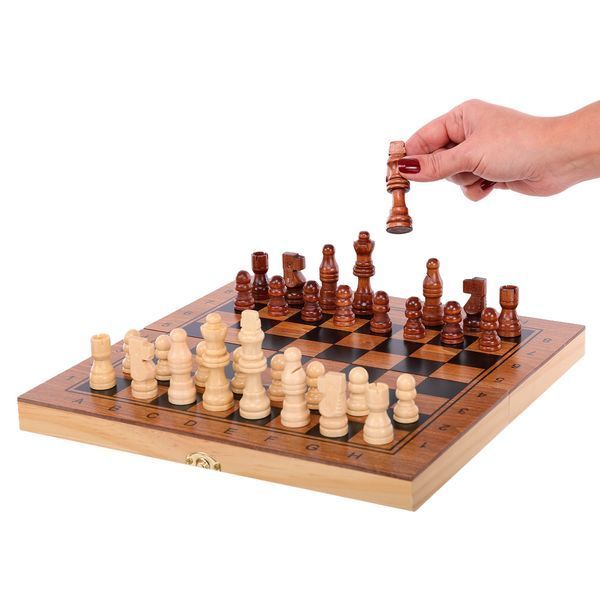 Шахматы шашки нарды 3 в 1 набор настольных игр деревянные ZOOCEN ZC7234 размер 34см x 34см х 2,5см ZC7234 фото