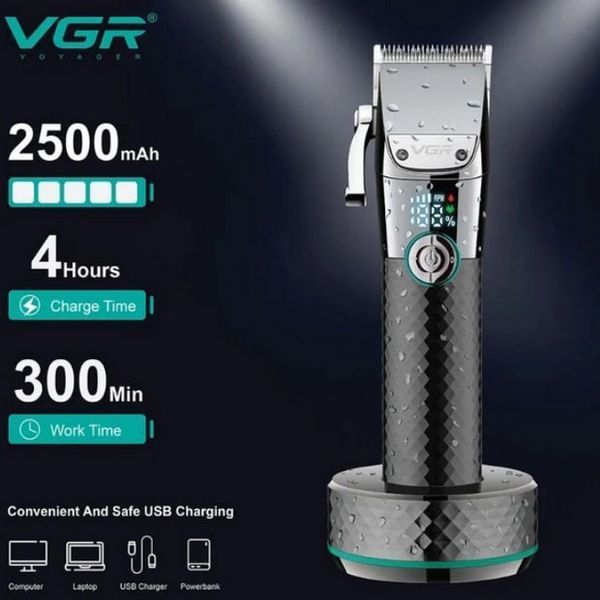 Професійна бездротова машинка для стрижки VGR V-682 тример для волосся, бороди та вусів на підставці ws59561 фото