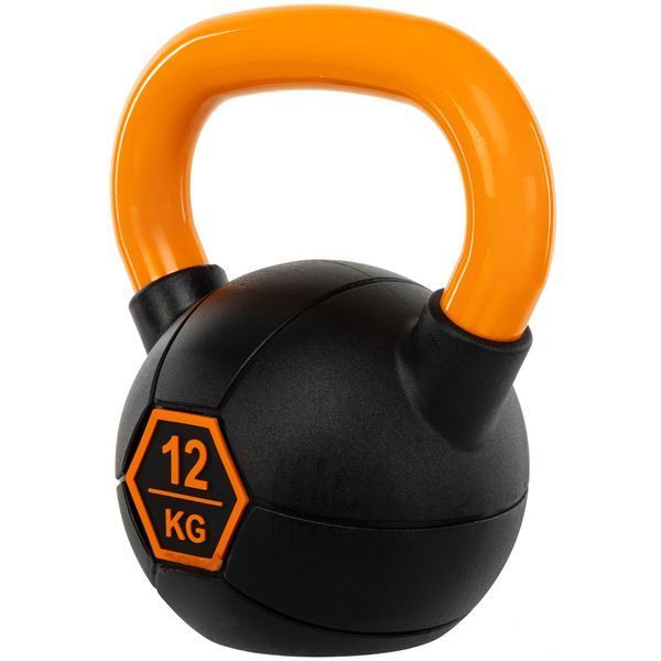 Гиря тренувальна цільна гумова з пофарбованою ручкою LiveUp Urethane competition kettlebell UAZE5336-12 вага 12кг чорний-помаранчевий UAZE5336-12 фото