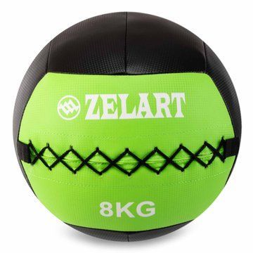 Мяч набивной медицинский для кроссфита WALL BALL Zelart FI-5168-8 8кг черный-зеленый FI-5168-8 фото
