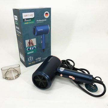 Фен Rainberg RB-2212 8800Вт з регуляцією температури та швидкості для сушіння та укладання волосся Blue ws22231-1 фото