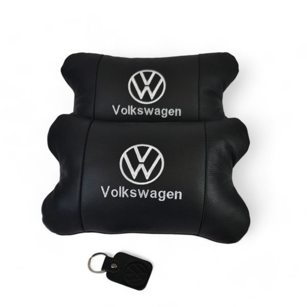 Набор подушек 2шт в авто Volkswagen из натуральной кожи, на подголовник в машину, Автомобильная подушка ws13553-2 фото