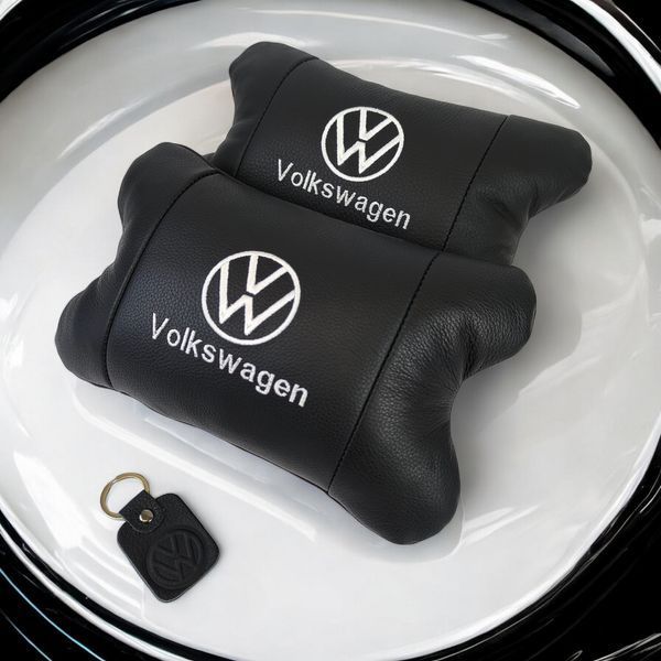 Набор подушек 2шт в авто Volkswagen из натуральной кожи, на подголовник в машину, Автомобильная подушка ws13553-2 фото