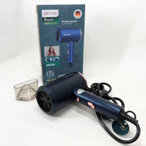 Фен Rainberg RB-2212 8800Вт з регуляцією температури та швидкості для сушіння та укладання волосся Blue ws22231-1 фото