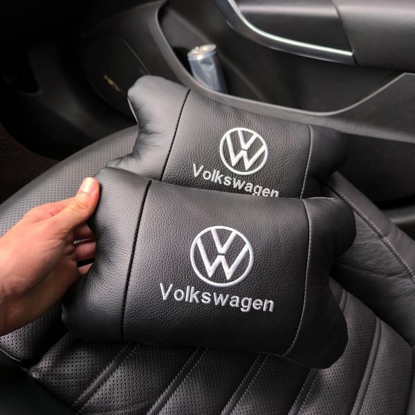Набор подушек 2шт в авто Volkswagen из натуральной кожи, на подголовник в машину, Автомобильная подушка ws13553-2 фото