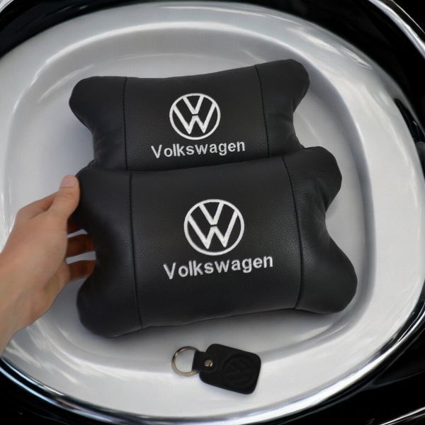 Набор подушек 2шт в авто Volkswagen из натуральной кожи, на подголовник в машину, Автомобильная подушка ws13553-2 фото