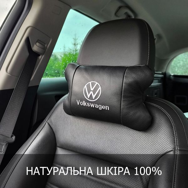 Набор подушек 2шт в авто Volkswagen из натуральной кожи, на подголовник в машину, Автомобильная подушка ws13553-2 фото