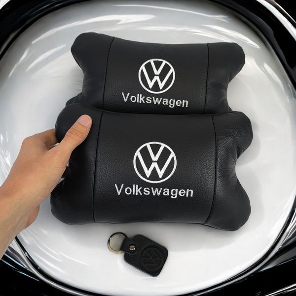 Набор подушек 2шт в авто Volkswagen из натуральной кожи, на подголовник в машину, Автомобильная подушка ws13553-2 фото