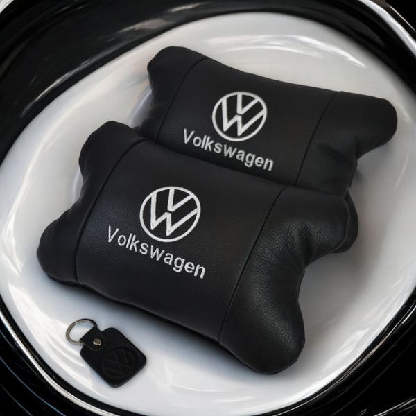 Набор подушек 2шт в авто Volkswagen из натуральной кожи, на подголовник в машину, Автомобильная подушка ws13553-2 фото