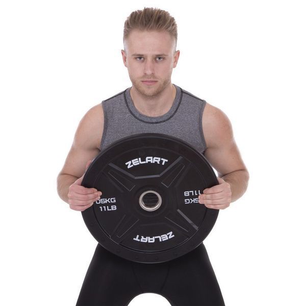 Бамперні диски гумові Bumper Plates Zelart TA-2258-5 50,4мм 5кг чорний TA-2258-5 фото