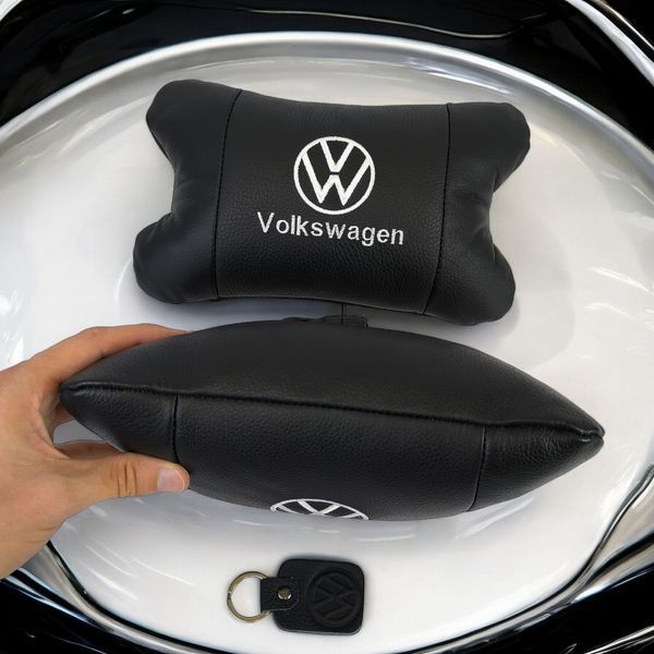 Набор подушек 2шт в авто Volkswagen из натуральной кожи, на подголовник в машину, Автомобильная подушка ws13553-2 фото