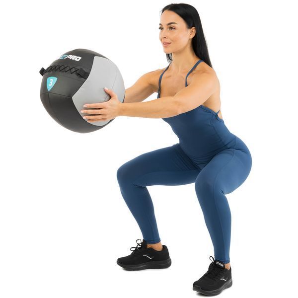 Мяч набивной медицинский для кроссфита WALL BALL LiveUp LP8100-3 3кг черный-серый LP8100-3 фото