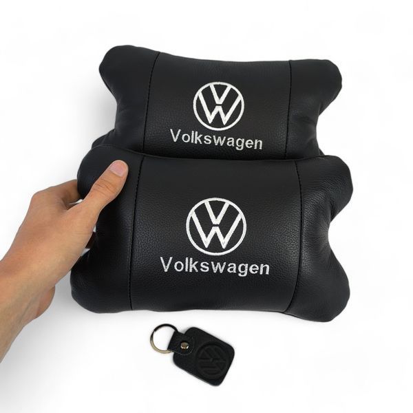 Набор подушек 2шт в авто Volkswagen из натуральной кожи, на подголовник в машину, Автомобильная подушка ws13553-2 фото