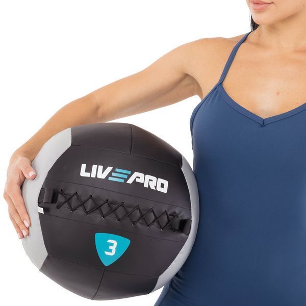 Мяч набивной медицинский для кроссфита WALL BALL LiveUp LP8100-3 3кг черный-серый LP8100-3 фото