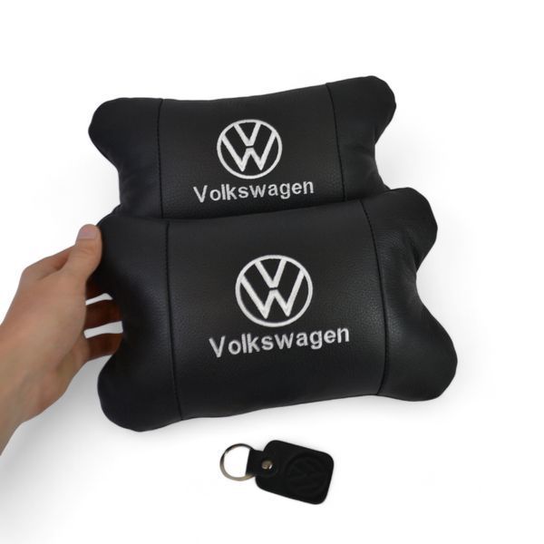 Набор подушек 2шт в авто Volkswagen из натуральной кожи, на подголовник в машину, Автомобильная подушка ws13553-2 фото