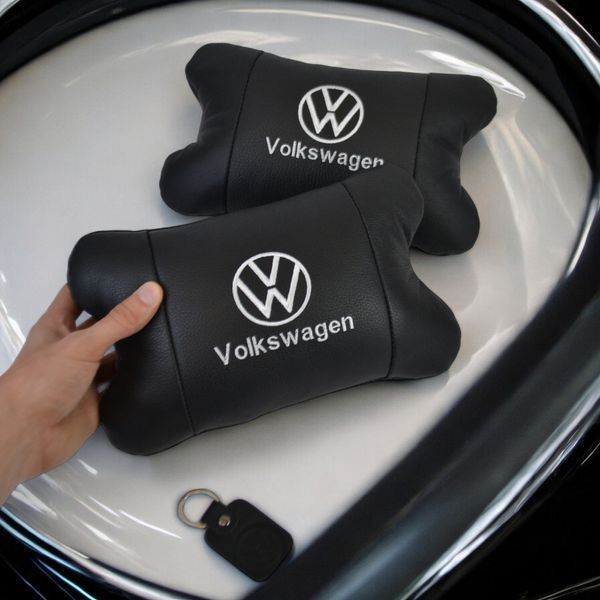 Набор подушек 2шт в авто Volkswagen из натуральной кожи, на подголовник в машину, Автомобильная подушка ws13553-2 фото