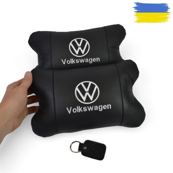 Набор подушек 2шт в авто Volkswagen из натуральной кожи, на подголовник в машину, Автомобильная подушка ws13553-2 фото