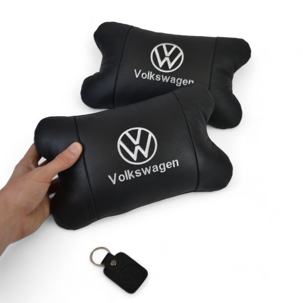 Набор подушек 2шт в авто Volkswagen из натуральной кожи, на подголовник в машину, Автомобильная подушка ws13553-2 фото