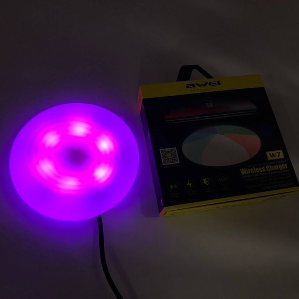 Беспроводная зарядка с подсветкой 7 цветов 10W 7 COLOR Awei W7 + WIRELESS CHARGE ws58994 фото
