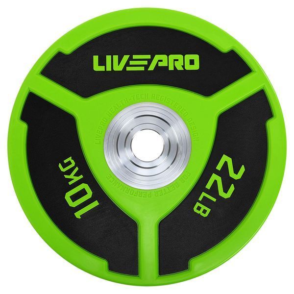Бамперные диски полиуретановые Bumper Plates LiveUp LP8027-10 o50.5мм 10кг зеленый-черный LP8027-10 фото