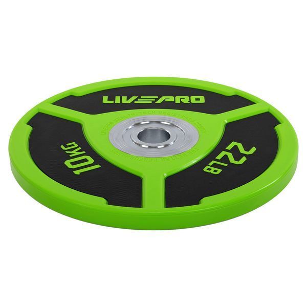 Бамперные диски полиуретановые Bumper Plates LiveUp LP8027-10 o50.5мм 10кг зеленый-черный LP8027-10 фото