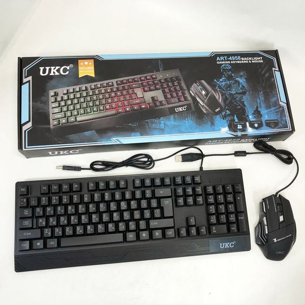 Клавиатура+мышка UKC с LED подсветкой от USB M-710, клавиатура игровая с подсветкой и мышкой ws13218 фото